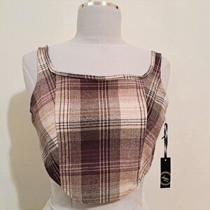 Liberty Love Juniors Corset Crop Top Plaid Purple Sleeveless Size M New with Tag
